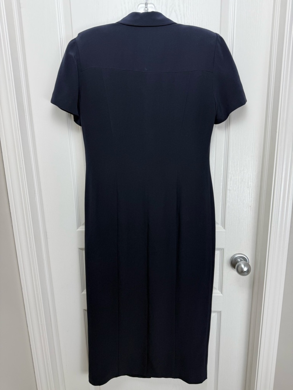 Vintage 90s Silk Button Up Dress Size 8 Navy Blue Talbots - Picture 3 of 10